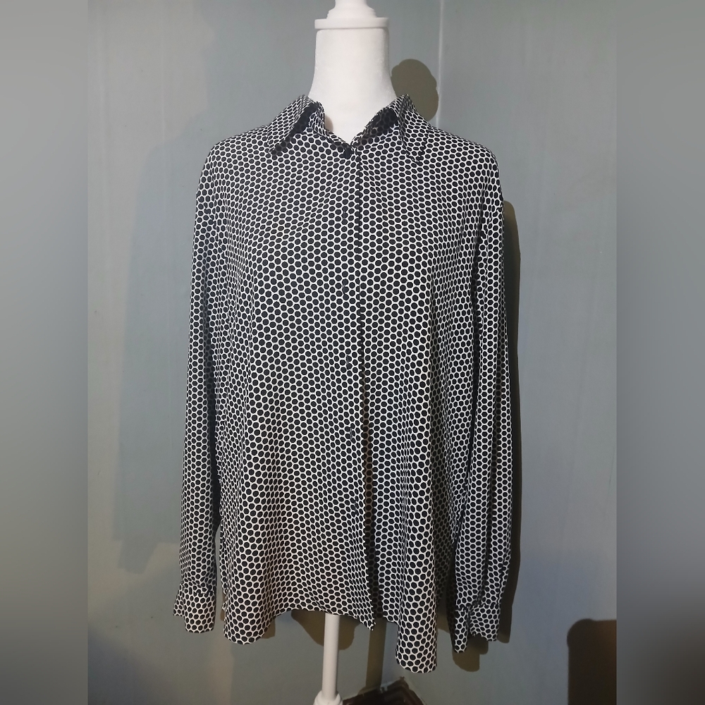 Notations Black & White Polka Dot Button‑Down Shirt – Size 12